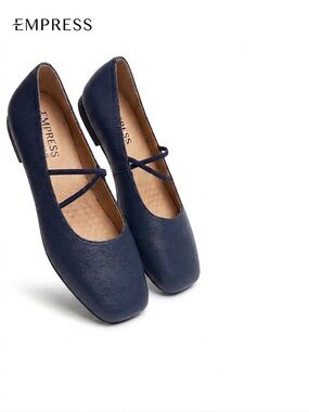 Empress Navy Cross-Strap Ballet Flats